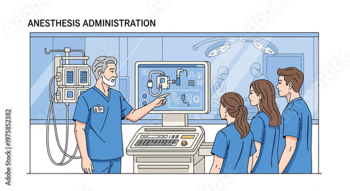 Anesthesiologist Teaching Medical Students About Anesthesia Administration in Operating Room