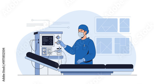 Anesthesiologist Adjusting Medical Equipment in Operating Room