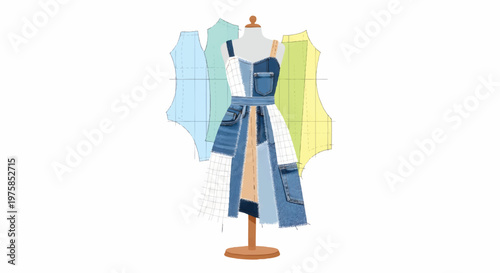 Fashion design concept with denim dress on mannequin