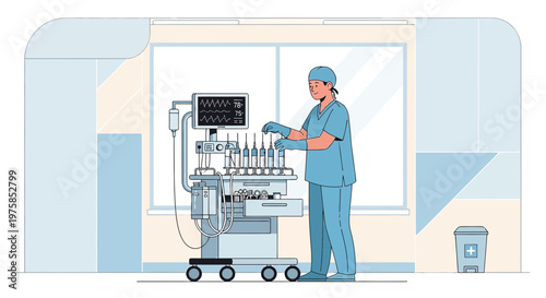 Anesthesiologist Administering Anesthesia in Operating Room with Medical Equipment
