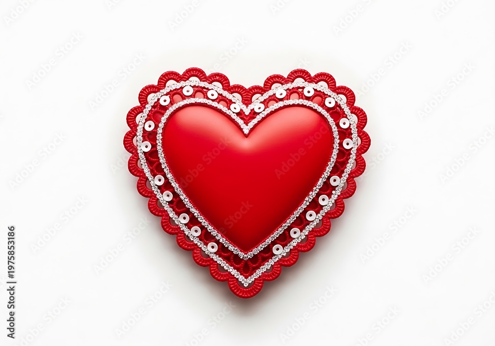 Obraz premium Decorative red heartshaped object with sparkly white trim isolated on a white background
