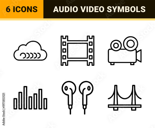 Minimalist multimedia and video production outline icon set