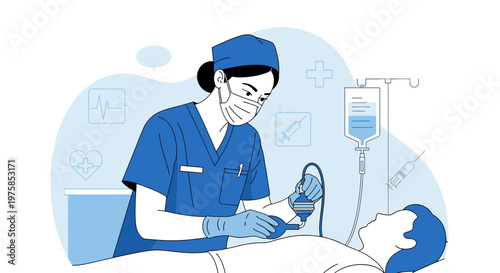 Anesthesiologist Administering Anesthesia to Patient Before Surgery in Operating Room