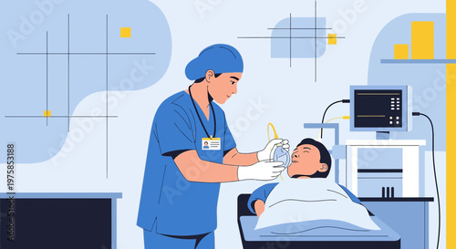 Anesthesiologist Administering Anesthesia to Patient Before Surgery in Operating Room