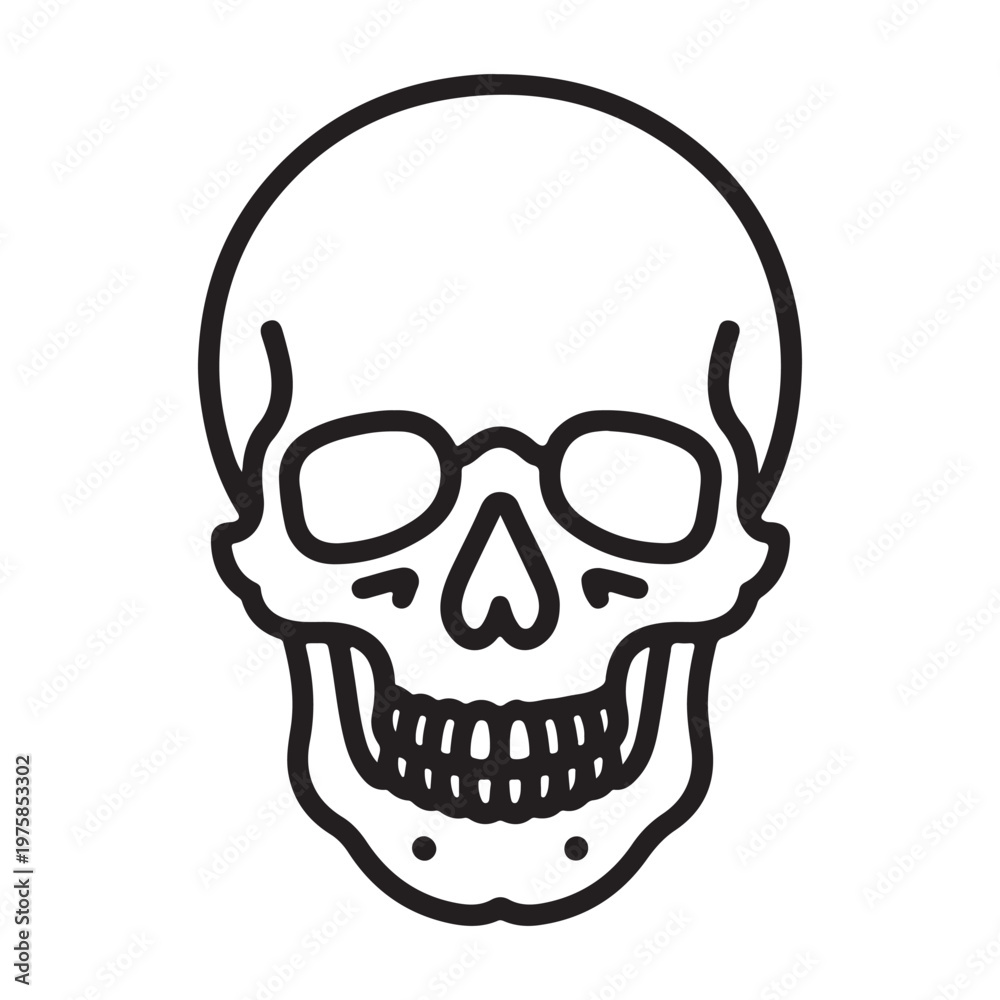 Obraz premium Minimal Skull Outline Vector Illustration – Simple Line Art Skeleton Head Icon