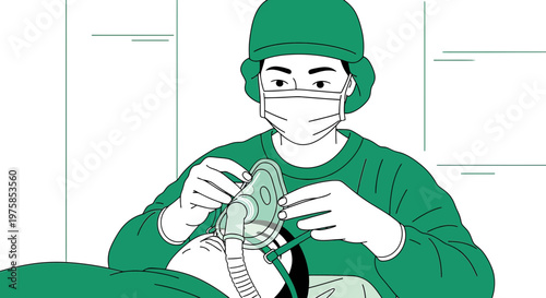 Anesthesiologist Administering Oxygen Mask to Patient Before Surgery in Operating Room