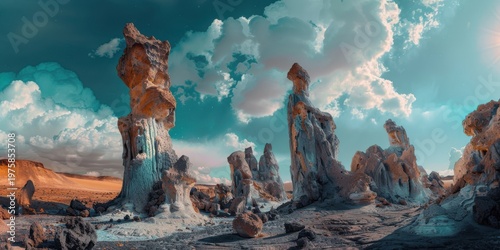 Epic Orange Hoodoos in Teal Desert Sky Panorama