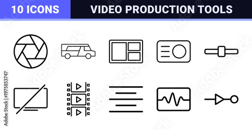 Solid multimedia and video production black icon set.