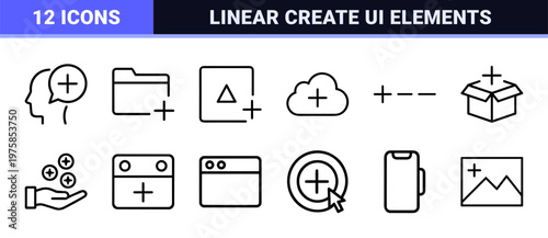 Minimalist interface plus icon set for web and app design
