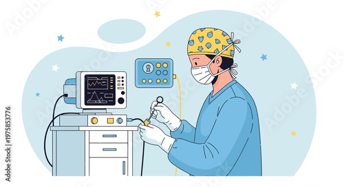 Anesthesiologist in Operating Room with Medical Equipment and Patient Monitor