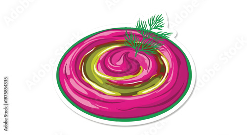 Vibrant pink and green hummus dip with herbs