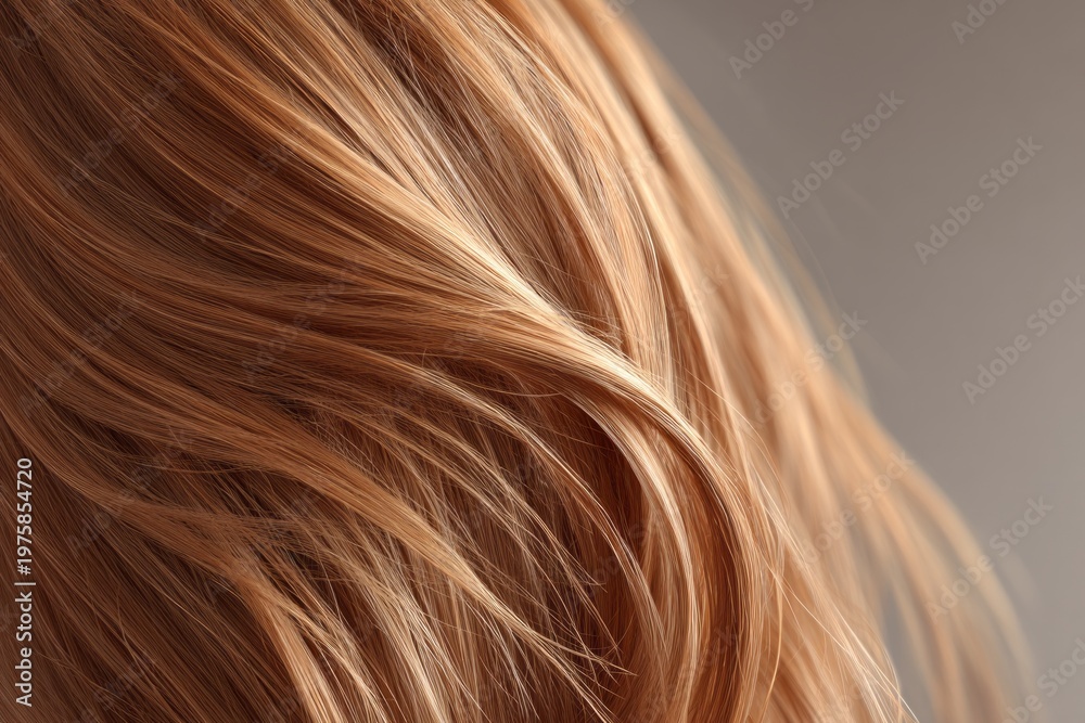 Naklejka premium Glossy hair strands gleam under soft lighting
