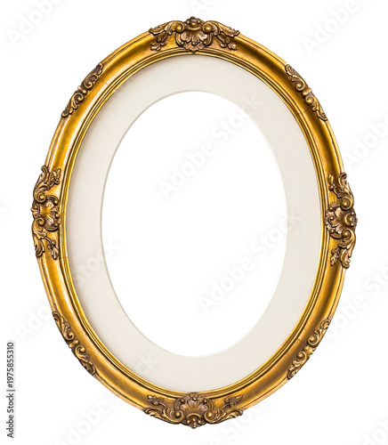 Quadro su tela oval gilded, vintage picture frame with passepartout isolated on transparent bac
