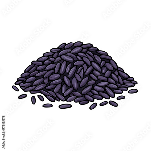 Pile of dark black rice grains illustration