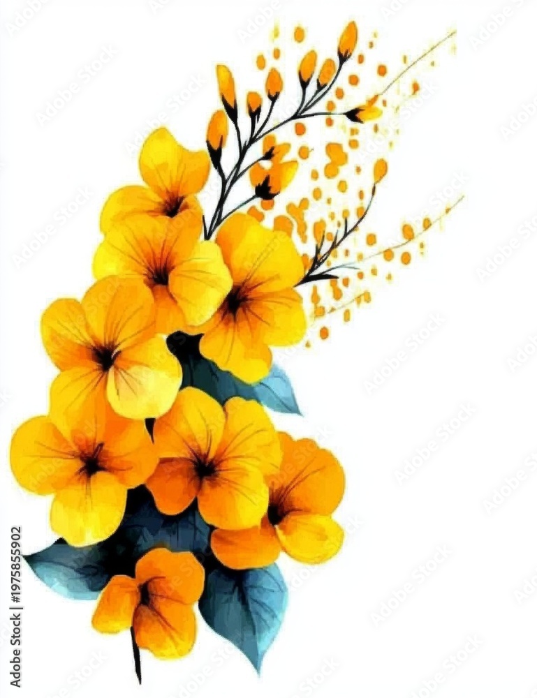 Obraz premium Beautiful watercolor depiction of yellow konna flowers, perfect for Vishu festivities.