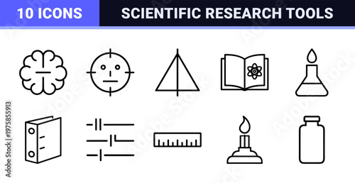 Minimalist science and education line icon set
