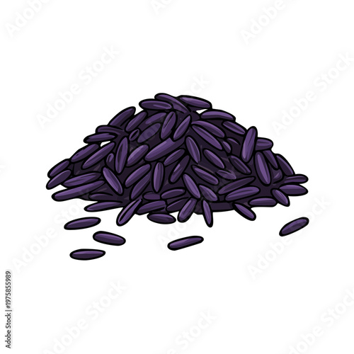Heap of illustration black rice grains isolated on white background healthy food ingredient
