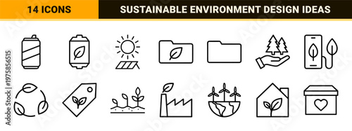 Green energy and eco sustainability minimalist line icons