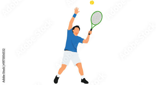 A digital illustration of a tennis player preparing to serve a yellow ball
