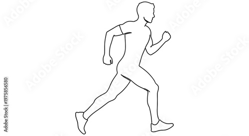 Simple line drawing of a man in motion appearing to be running forward