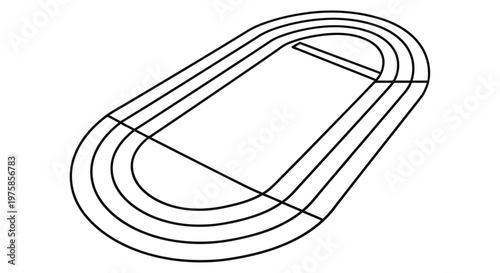 Simple line drawing of a running track viewed from above with lane markings