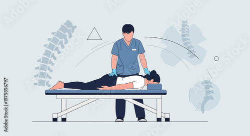 Chiropractor Adjusting Patient's Spine on Table, Spinal Health Concept