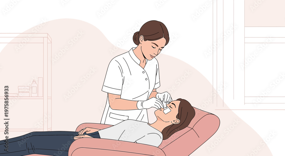 Fototapeta premium Cosmetologist Applying Eye Patches to Client Lying Down
