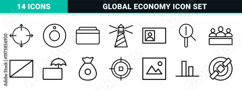 Minimalist banking and financial services outline icon set