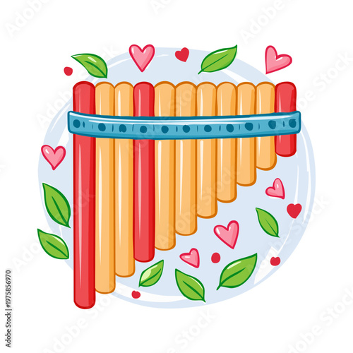 Whimsical Pan Flute Music with Hearts and Leaves for a Joyful Melody