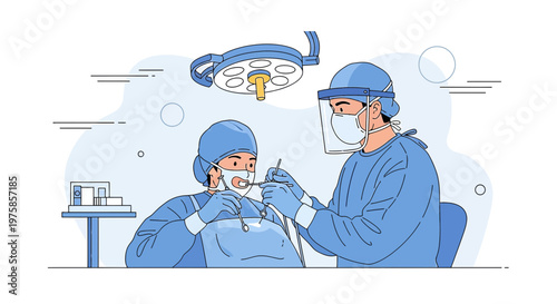 Dentist Performing Dental Surgery in Operating Room with Assistant