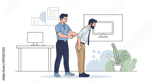 Doctor Adjusting Patient's Back Brace in Office Setting