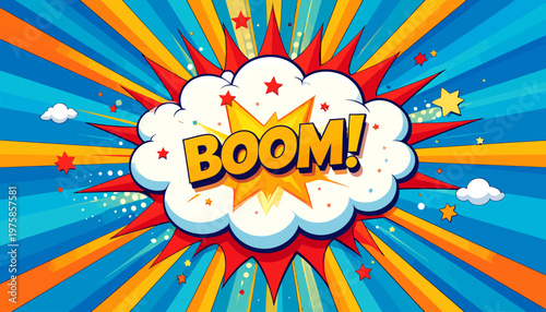 Comic Book Style Explosion Speech Bubble with BOOM Text.