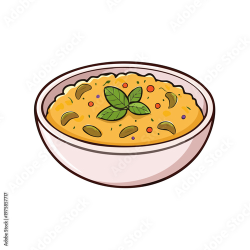 Delicious Bowl of Savory Porridge with Fresh Mint and Nuts