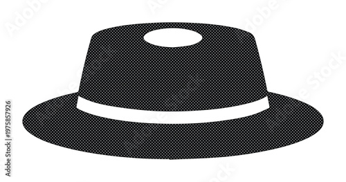 Classic black boater hat vector icon, minimalist flat straw hat illustration, vintage formal headwear silhouette for fashion branding and apparel design