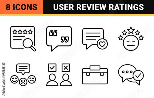 Minimalist customer review and feedback line icon set for reputation management