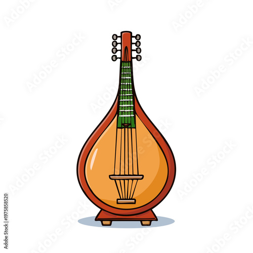 Traditional Eastern Stringed Lute Instrument with Pear Shaped Body and Six Tuners