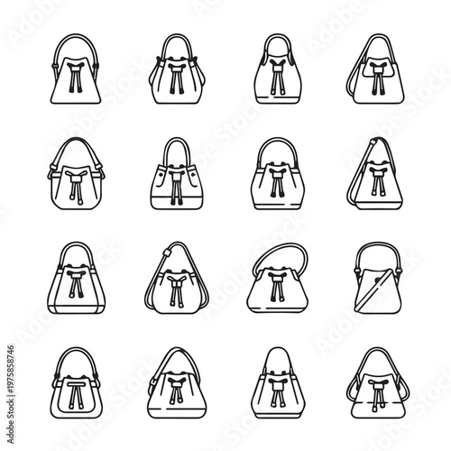 Assorted Bucket Bags Collection Various Styles Outline Icons Minimalist Graphic Design