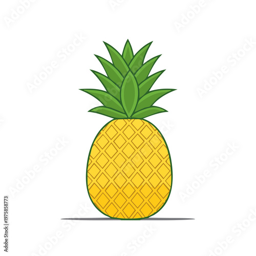 Juicy yellow pineapple with green spiky leaves isolated on a white background