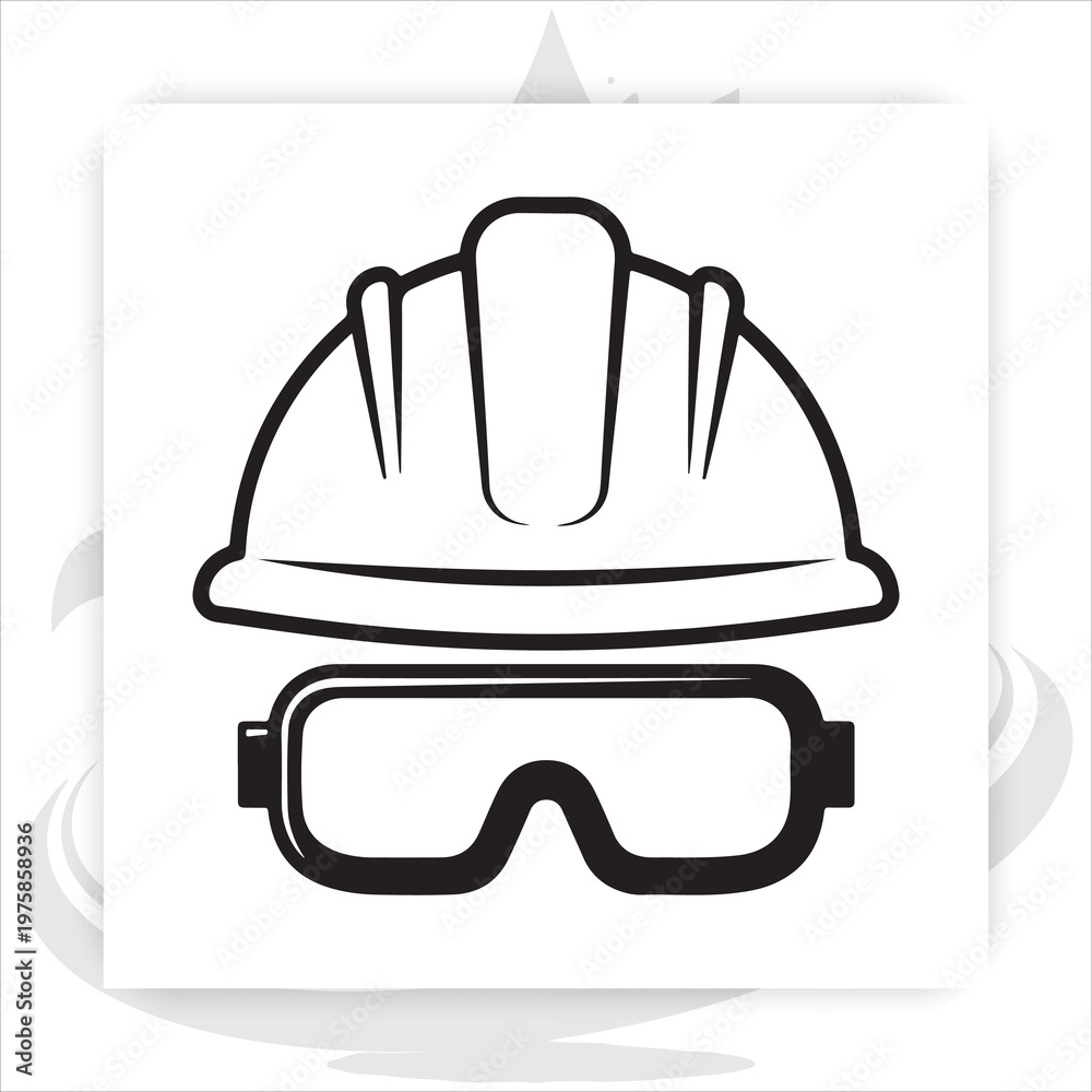 Fototapeta premium Construction safety gear vector set featuring hard hats and protective goggles in outline, solid and colored styles isolated,