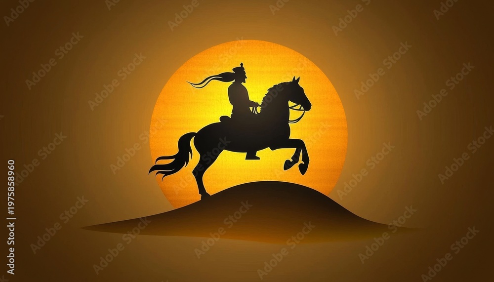 Fototapeta premium Majestic evening scene featuring a silhouette of a warrior king.