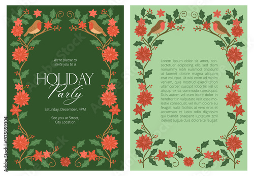 Holiday Christmas Seasonal frame layout design vector illustration for invitation and backgrounds