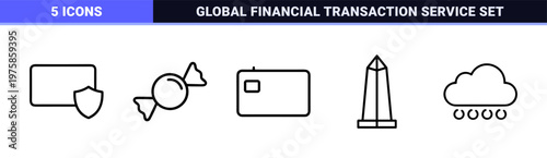 Minimalist banking and credit card payment line icon set