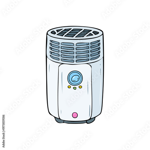 White Portable Air Purifier Device with Blue Dial and Indicator Lights