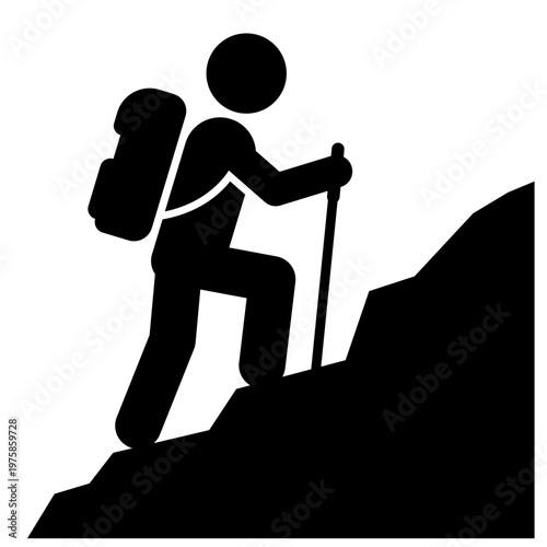 Tourists are hiking up the mountain, mountaineer climbing figure man