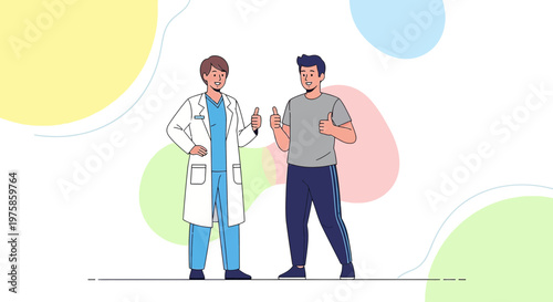 Doctor and patient giving thumbs up, healthcare, recovery, positive medical consultation