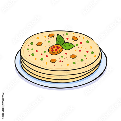 Stack of flatbreads topped with herbs and spices on a plate