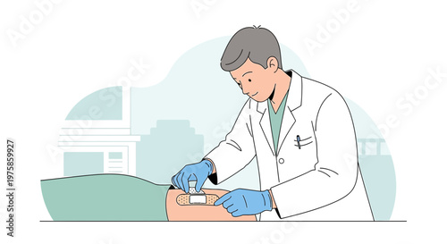 Doctor Applying Bandage to Patient After Medical Procedure in Clinic