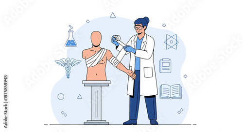 Doctor Applying Bandage to Patient Mannequin, Medical Science and Healthcare Concept