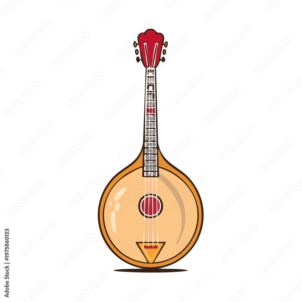 Fototapeta premium Traditional Round Bodied Stringed Musical Instrument Illustration