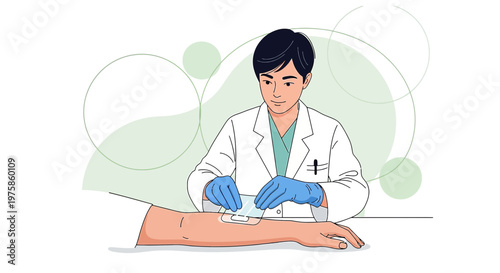 Doctor Applying Bandage to Patient's Arm After Medical Procedure